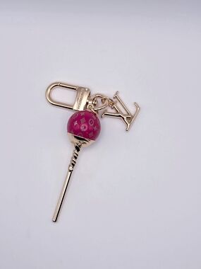 Upcycled Gold-Tone Key Charm with Fuchsia Lollipop